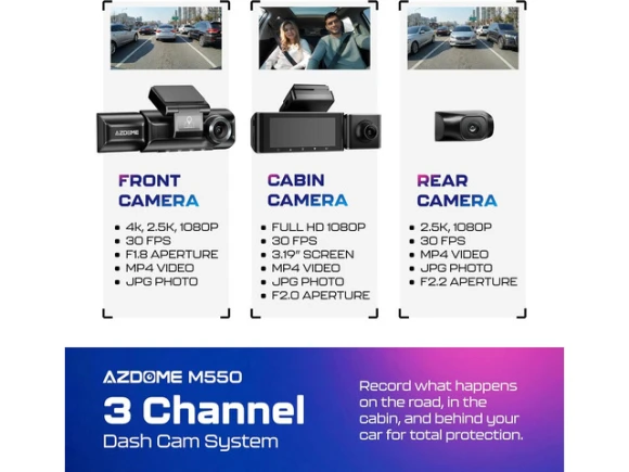 3-Channel 4K Dash Camera — Dash Cam, AZDOME