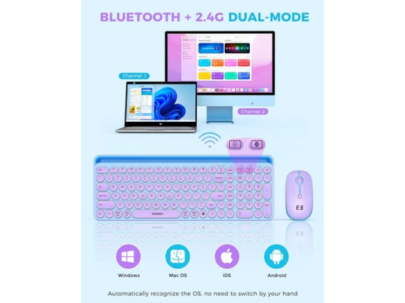 Bluetooth Keyboard and Mouse Combo, Blue & Purple — Bluetooth Keyboard, SeenDa