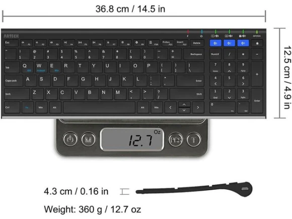 Bluetooth Keyboard, Full Size — Bluetooth Keyboard, Arteck