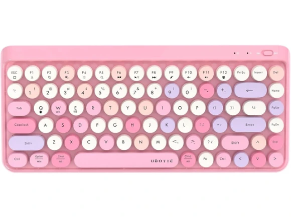 Pink-Colorful Retro Typewriter Computer Keyboard — Bluetooth Keyboard, UBOTIE