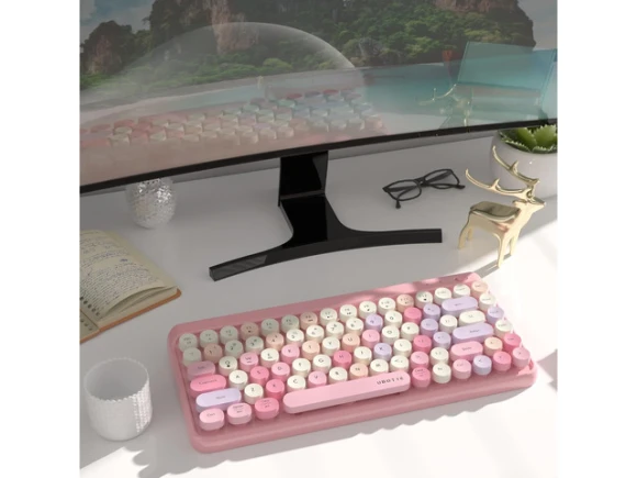 Pink-Colorful Retro Typewriter Computer Keyboard — Bluetooth Keyboard, UBOTIE