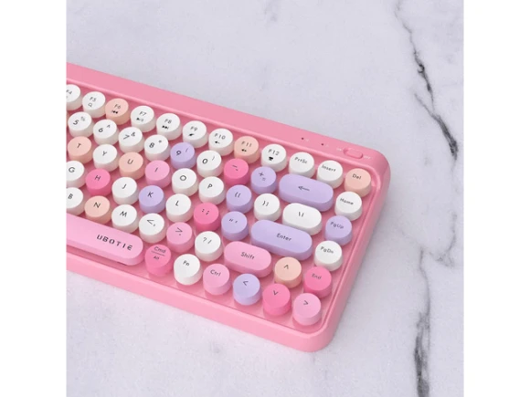 Pink-Colorful Retro Typewriter Computer Keyboard — Bluetooth Keyboard, UBOTIE
