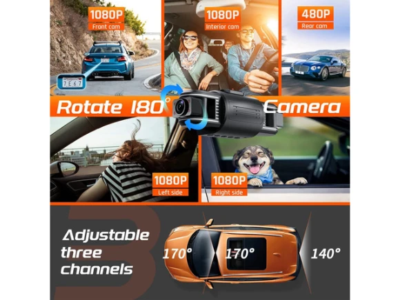 3-Channel Dash Camera, 1080P — Dash Cam, IIWEY
