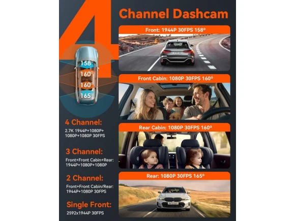 4-Channel Dash Camera with WiFi and 360° Coverage — Dash Cam, VANTRUE