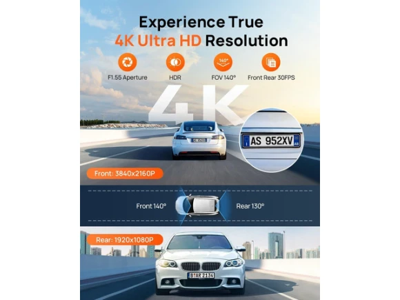 4K Front and Rear Dash Camera with 128GB Card — Dash Cam, 70mai