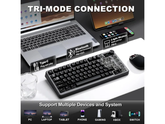 75% Wireless Mechanical Keyboard — Bluetooth Keyboard, YUNZII