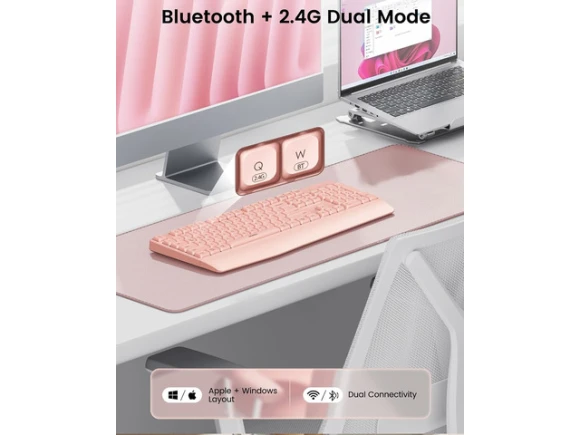 Full-Size Wireless Keyboard, Pink — Bluetooth Keyboard, SeenDa