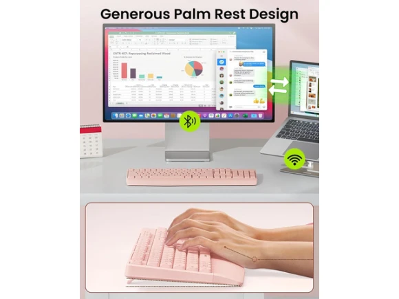 Full-Size Wireless Keyboard, Pink — Bluetooth Keyboard, SeenDa