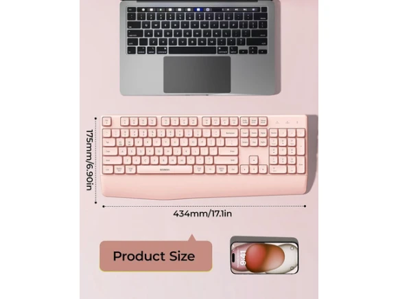 Full-Size Wireless Keyboard, Pink — Bluetooth Keyboard, SeenDa