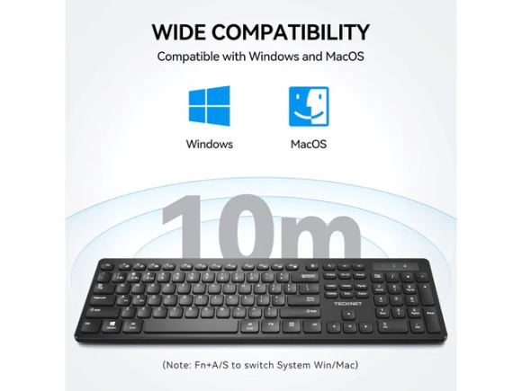 Full-Size Wireless Keyboard — Bluetooth Keyboard, TECKNET