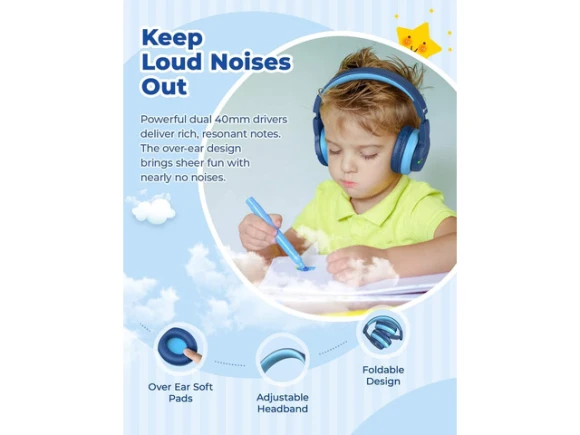 Kids Bluetooth Headphones, Blue — Wireless Earbuds, iClever