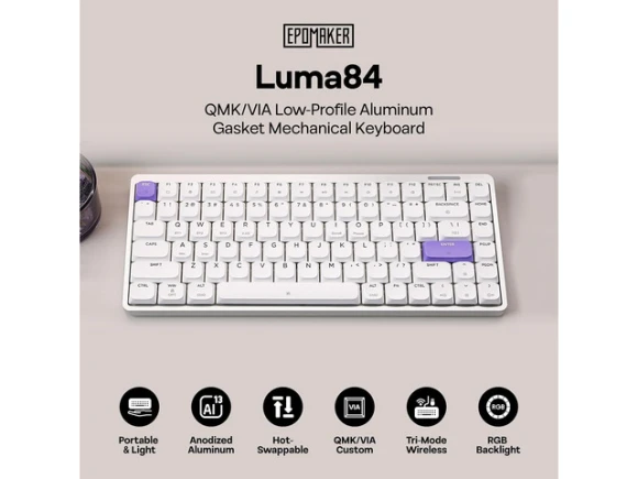 Low-Profile Mechanical Keyboard, White & Purple — Bluetooth Keyboard, EPOMAKER