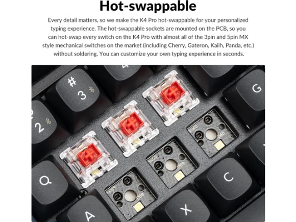 Mechanical Keyboard with Hot-Swappable K Pro Red Switches — Bluetooth Keyboard, Keychron