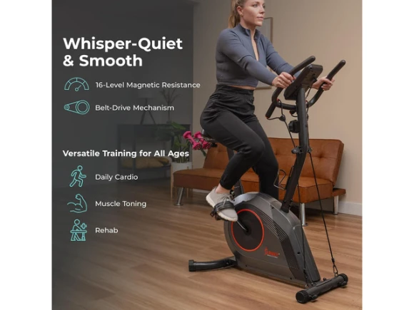 Upright Stationary Exercise Bike — Connected Equipment, Sunny Health & Fitness