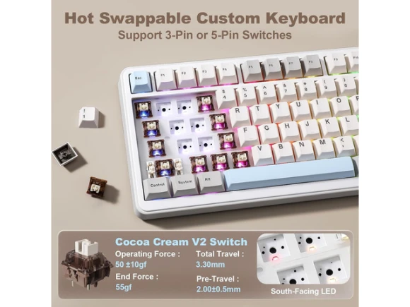 Wireless Mechanical Keyboard, 75% Layout, Beige — Bluetooth Keyboard, YUNZII