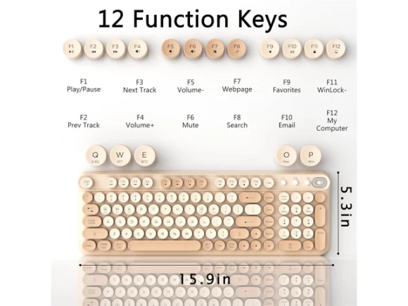 Wireless Retro Round Typewriter Keyboard — Bluetooth Keyboard, TUKO