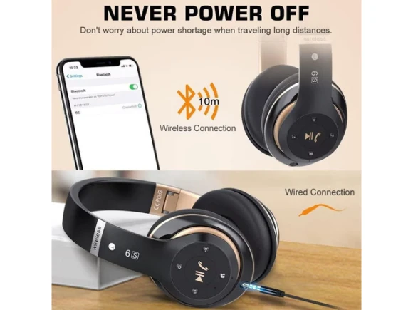 6S Foldable Over-ear Bluetooth Headphones — Wireless Earbuds, KUKA