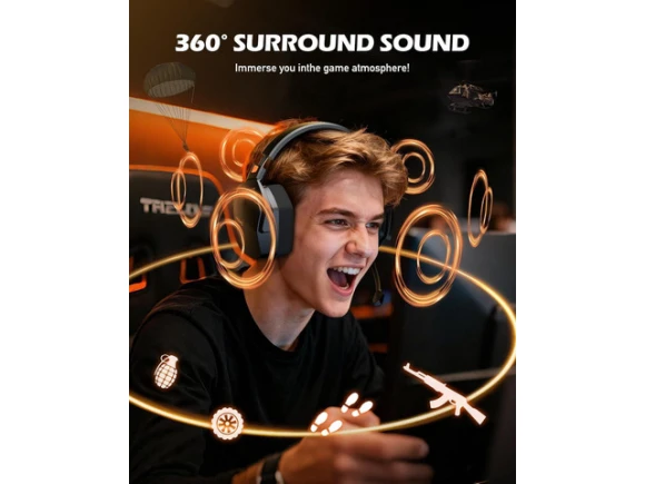 Orange Wireless Gaming Headset — Wireless Earbuds, NUBWO