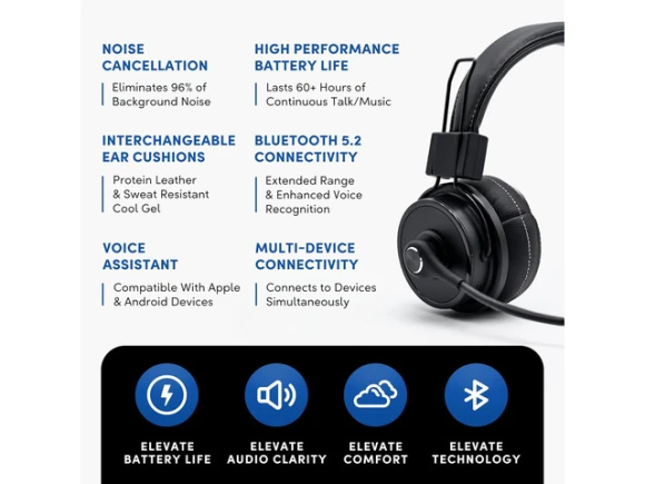 Wireless Bluetooth Headset, One-Ear Mono — Wireless Earbuds, Blue Tiger