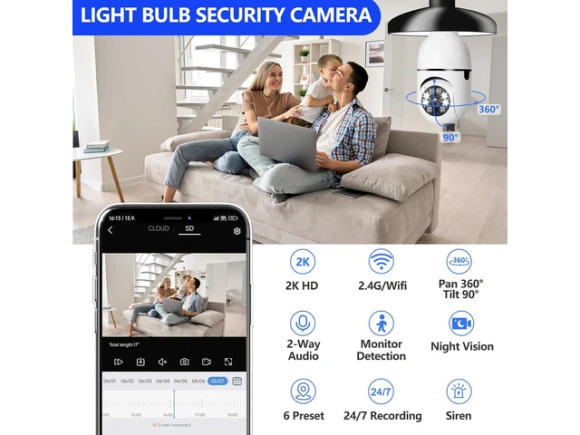 Light Bulb Camera, 2-Pack — Security Camera, WOOJONG