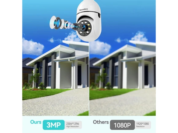 Light Bulb Security Camera, 2 Pack, 2K/3MP — Security Camera, WOOJONG