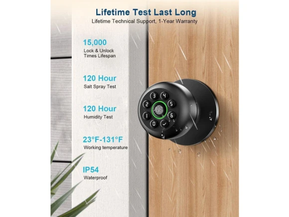 Matte Black Fingerprint Door Knob Lock — Smart Lock, STARWELL
