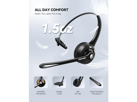 On-Ear Bluetooth Headset — Wireless Earbuds, TECKNET