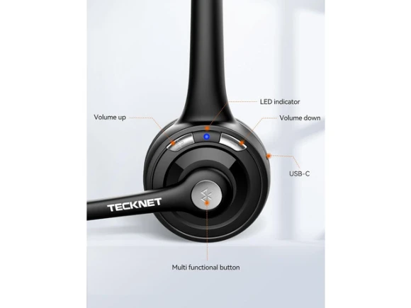 On-Ear Bluetooth Headset — Wireless Earbuds, TECKNET