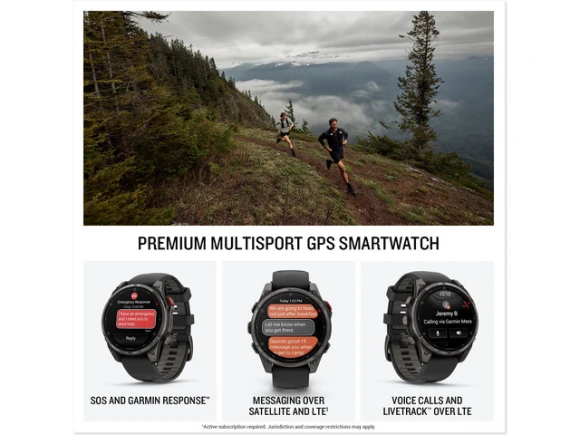 47 mm AMOLED Smartwatch with DLC Titanium Case and Silicone Band — Smart Watch, Garmin