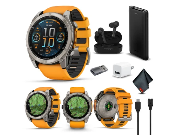 AMOLED Sapphire Titanium Smart Watch, 51mm, Spark Orange/Graphite — Smart Watch, Garmin