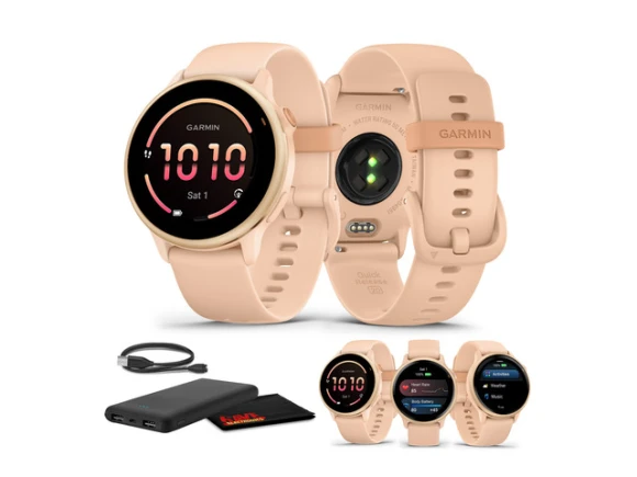 Fitness GPS smartwatch, Metallic Pink Dawn with Pink Band — Smart Watch, Garmin