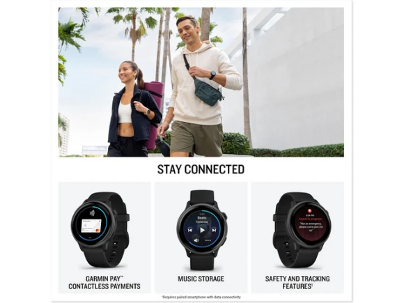 Slate Fitness GPS Smartwatch with Black Silicone Band — Smart Watch, Garmin
