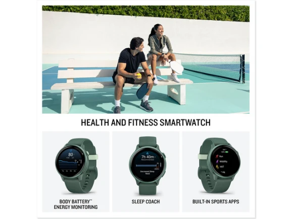 Smartwatch in Metallic Jasper Green with Jasper Green Band — Smart Watch, Garmin