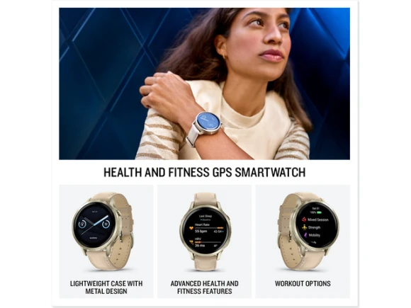 41mm GPS smartwatch in Lunar Gold with Light Sand Leather Band — Smart Watch, Garmin