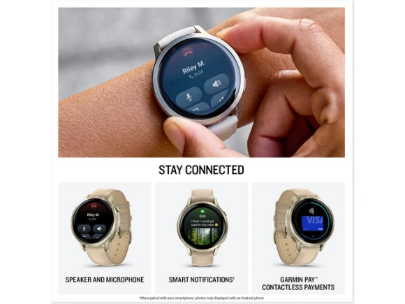 41mm GPS smartwatch in Lunar Gold with Light Sand Leather Band — Smart Watch, Garmin