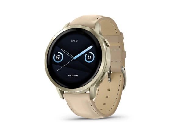 41mm GPS smartwatch with Light Sand Leather Band — Smart Watch, Garmin