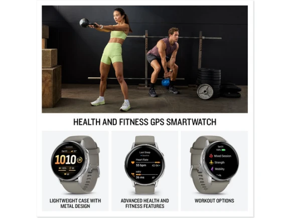 45mm GPS Smartwatch in Silver with Silver Gray Silicone Band — Smart Watch, Garmin