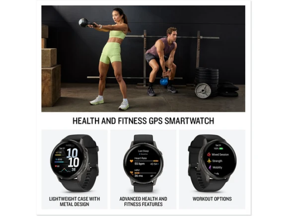 45mm GPS Smartwatch, Slate with Black Silicone Band — Smart Watch, Garmin