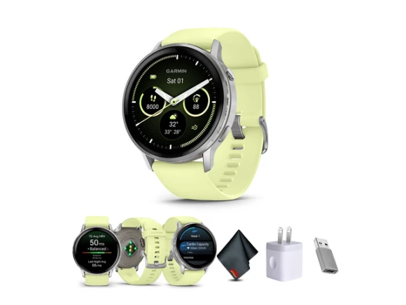 45mm GPS smartwatch with Silver and Citron silicone band — Smart Watch, Garmin