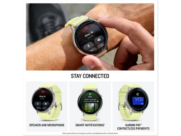 45mm GPS smartwatch with Silver and Citron silicone band — Smart Watch, Garmin