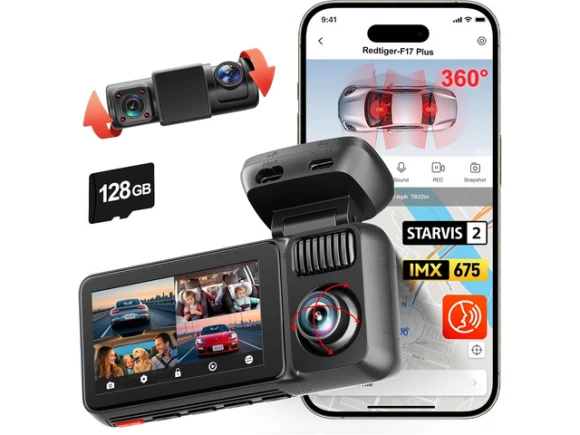 4-Channel Dash Camera with 360° Inside and Outside Recording, 2.7K Front and 1080P Cabin and Rear — Dash Cam, REDTIGER