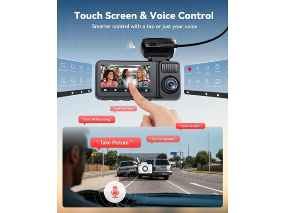 4-Channel Dash Camera with 360° Inside and Outside Recording, 2.7K Front and 1080P Cabin and Rear — Dash Cam, REDTIGER