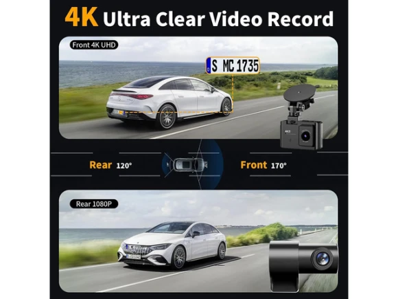 Dual-Channel Front and Rear Dash Camera with 4K Video — Dash Cam, TUKO