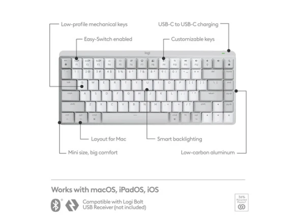 MX Mechanical Mini for Mac Wireless Keyboard — Bluetooth Keyboard, Logitech