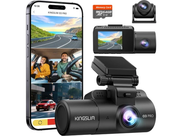 3-Channel Dash Camera with 64GB Card — Dash Cam, TUKO