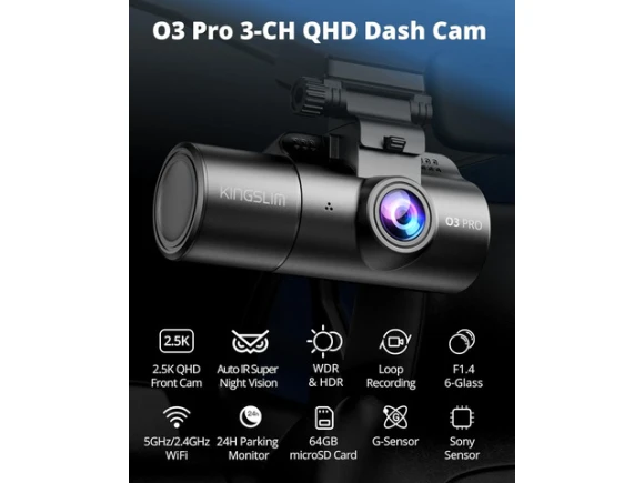 3-Channel Dash Camera with 64GB Card — Dash Cam, TUKO