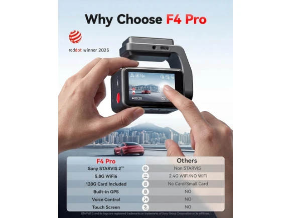 4K Dash Cam with 5.8GHz Wi-Fi 6 Transfer and STARVIS 2 — Dash Cam, REDTIGER