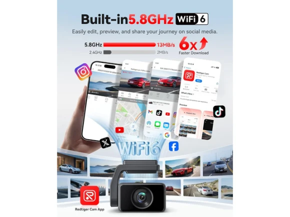 4K Dash Cam with 5.8GHz Wi-Fi 6 Transfer and STARVIS 2 — Dash Cam, REDTIGER