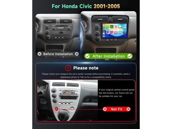 9-inch Car Radio for Honda Civic 2001–2005 — Car Infotainment System, TUKO