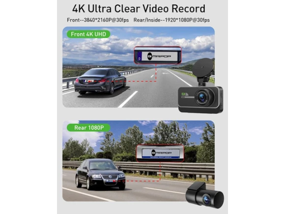 Front and Rear Dash Camera, 4K+1080P — Dash Cam, TUKO